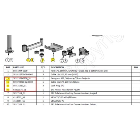 Ergonomic Solutions KIT: Swingarm AP2,Cable Clip - HMSHOST-INT5-02